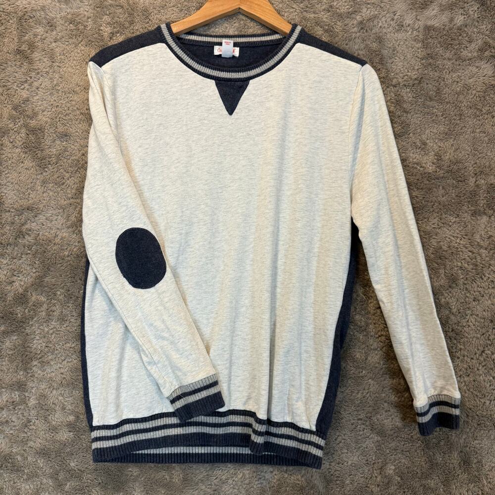 Cat & Jack Cotton Pullover Sweater Navy Blue Gray Elbow Patch XL Boys 16 Preppy